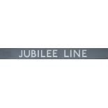 London Transport underground enamel frieze sign JUBILEE LINE. Measures 47in x 5in and is in very