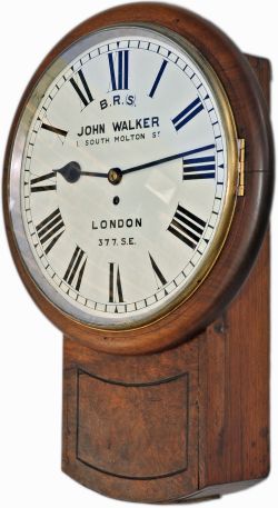 South Eastern Railway 14in walnut cased drop dial English fusee railway clock. The case with a