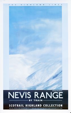 Poster Scotrail THE HIGHLAND LINE NEVIS RANGE BY TRAIN by Brendan Neiland RA. Double Royal 25in x