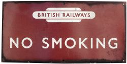 BR(M) enamel sign BRITISH RAILWAYS in totem NO SMOKING. Measures 24in x 12in and is in good