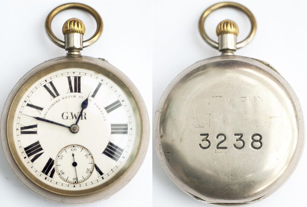 G W R Guards watch No 3238. Brass movement marked in script Lancashire Watch Co Ltd LONDON & PRESCOT