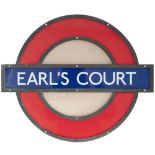London Underground enamel target/bullseye sign EARLS COURT measuring 24in x 20in and in original