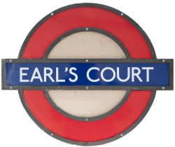 London Underground enamel target/bullseye sign EARLS COURT measuring 24in x 20in and in original