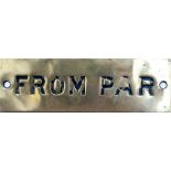 GWR hand engraved brass shelf plate FROM PAR. Ex Treverran Tunnel signal box, measures 4.6in x 1.