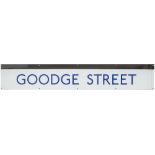 London Underground enamel frieze sign GOODGE STREET measuring 60.5in x 9.75in. In very good