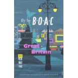 Poster FLY BY BOAC by Negus Sharland. Double Royal 25in x 40in. In good condition with minor edge