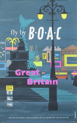 Poster FLY BY BOAC by Negus Sharland. Double Royal 25in x 40in. In good condition with minor edge