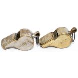 Great Central Railway Acme Thunderer brass whistles x 2 one stamped on the side G.C.R. P.WAY 786