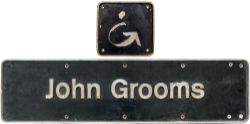 Nameplate JOHN GROOMS, with separate cast aluminium badge, ex High Speed Train Class 43 43020. Named