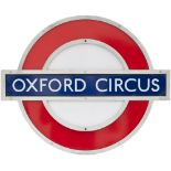 London Underground enamel target/ bullseye sign OXFORD CIRCUS measuring 20in x 24in. In original