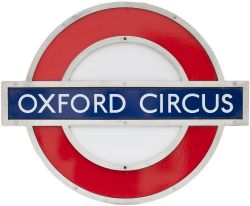 London Underground enamel target/ bullseye sign OXFORD CIRCUS measuring 20in x 24in. In original