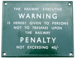 BR(S) dark green enamel sign THE RAILWAY EXECUTIVE WARNING IS HEREBY GIVEN TO PERSONS NOT TO