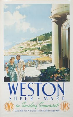 Poster GWR/LMS WESTON-SUPER-MARE IN SMILING SOMERSET by Claude Buckle. Double Royal 25in x 40in.