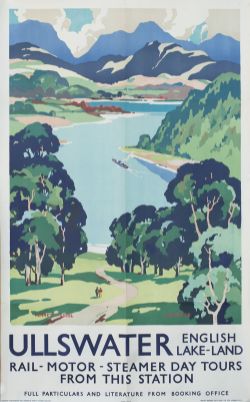 Poster LNER ULLSWATER ENGLISH LAKE-LAND by Kenneth Steel. Double Royal 25in x 40in. In good