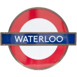 London Underground enamel target/bullseye sign WATERLOO measuring 44in x 36in. In excellent