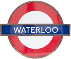 London Underground enamel target/bullseye sign WATERLOO measuring 44in x 36in. In excellent