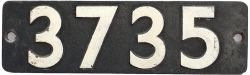 Smokebox numberplate 3735 ex Collett 0-6-0 PT built at Swindon in 1937. Allocated to 82D Westbury