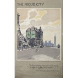 Poster LT THE PROUD CITY ST THOMAS'S HOSPITAL AND THE HOUSES OF PARLIAMENT by Walter Spradbury 1944.