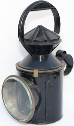 GWR 3 aspect pre grouping handlamp with single pie crust top stamped in the side and reducing cone