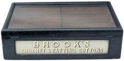 Advertising counter top display case BROOK'S CROCHET & TATTING COTTONS. Wood with glass top and