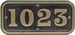 GWR brass cabside numberplate 1023 ex Hawksworth 4-6-0 County Of Oxford built at Swindon in 1947.