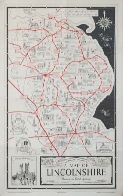 Poster BR(E) A MAP OF LINCOLNSHIRE with small images of major towns, places of interest, etc. Double