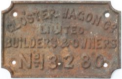 Wagon plate GLO'STER WAGON CO LIMITED BUILDERS & OWNERS No13280. Rectangular cast iron with