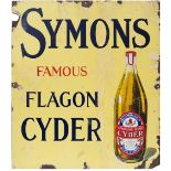 Enamel advertising sign SYMONDS FAMOUS FLAGON CYDER with image of a bottle of Cyder which reads