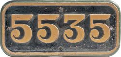 GWR cast iron cabside numberplate 5535 ex Collett 2-6-2 T built at Swindon in 1928. Allocated to 82A