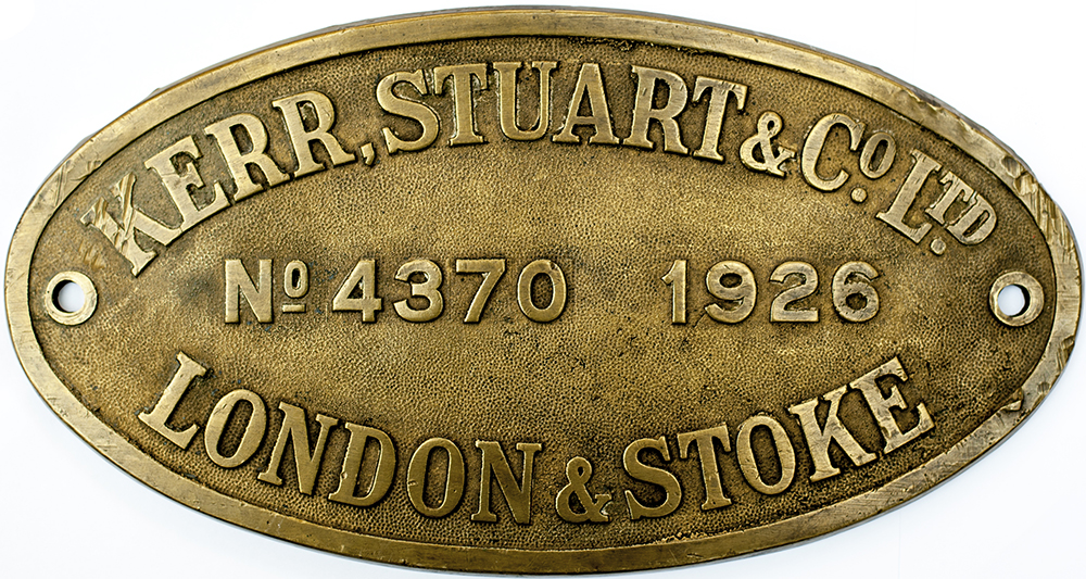 Worksplate KERR STUART & CO LTD No 4370 1926 LONDON & STOKE ex LMS Fowler 4F 0-6-0 number 44342.