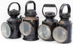 A selection of 4 handlamps: GWR 3 aspect brass collar plated J. Hetherington; LMS 4 aspect plated