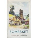 Poster BR(W) SOMERSET TRAVEL BY RAIL by Jack Merriott published in 1963. Double royal 25in x 40in.