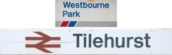 A pair of modern image screen printed aluminium station signs WESTBOURNE PARK NETWORK SOUTHEAST