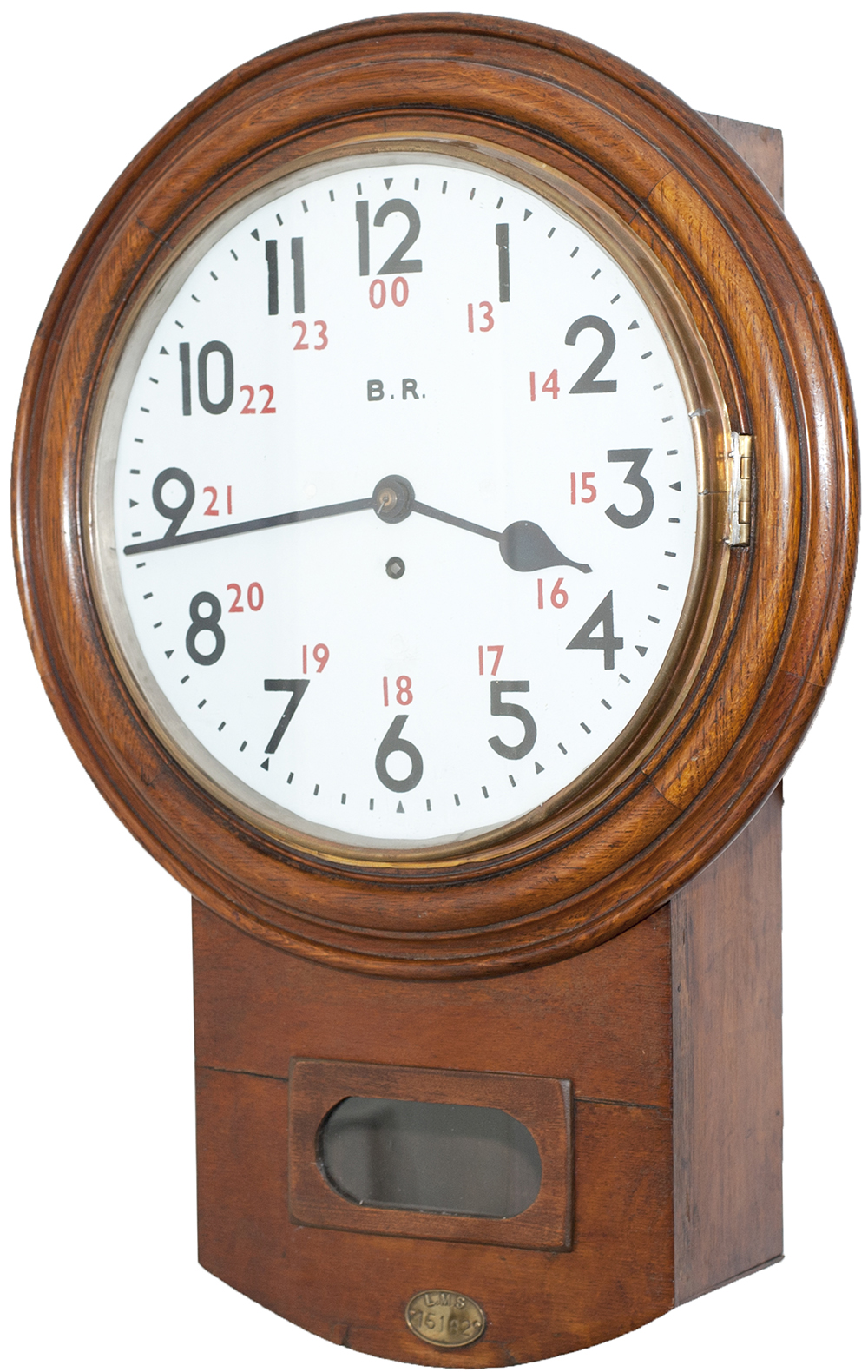 Midland Railway 12 inch oak cased English fusee railway drop dial clock supplied by John Smiths or