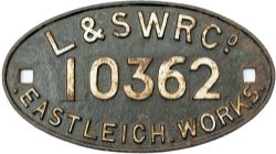 Wagon plate L&SWR CO EASTLEIGH WORKS 10362. Large oval cast iron with restored face.