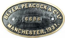 Worksplate BEYER PEACOCK & CO LTD MANCHESTER 1931 6686 ex GWR Collett 0-6-0 PT 8706. Allocated to