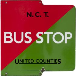 Bus enamel sign N.C.T/ UNITED COUNTIES BUS STOP. A rare double sided sign from Nottingham