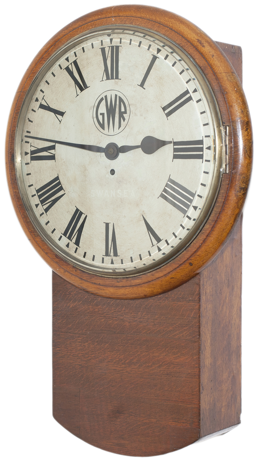 Great Western Railway 14 inch oak cased English fusee railway clock supplied to probably the Vale of