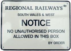 Regional Railways signal box door notice REGIONAL RAILWAYS SOUTH WALES & WEST NOTICE NO UNAUTHORISED