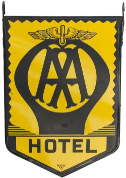 Motoring enamel sign AA HOTEL, double sided, complete with original hanging hooks. Both sides in