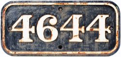 GWR cast iron cabside numberplate 4644 ex Collett 0-6-0 PT built at Swindon in 1943. Allocated to 84