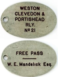 Weston Cleveland and Portishead Railway Free Pass No21 issued to W. E. Mandelick Esq. Elliptical
