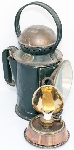 GWR Wrights Patent coppertop 3 aspect handlamp stamped in the side GWR and brass plated WRIGHTS