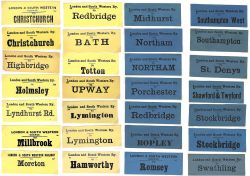 A large selection of approximately 700 London and South Western Railway luggage labels; white,