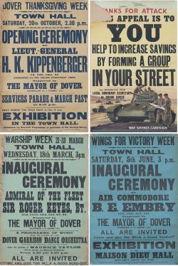 Posters WW2 x4; WINGS FOR VICTORY WEEK MAISON DIEU HALL DOVER, DOVER THANKSGIVING WEEK, WARSHIP WEEK
