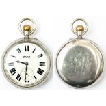 GWR nickel cased pocket watch by Rotherhams. Brass English lever movement marked ROTHERHAMS LONDON