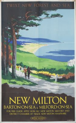 Poster BR(S) NEW MILTON BARTON-ON-SEA MILFORD-ON-SEA TWIXT NEW FOREST AND SEA by V. L. Danvers