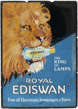 Advertising enamel sign ROYAL EDISWAN THE KING OF LAMPS FROM ALL ELECTRICIANS, IRONMONGERS & STORES.