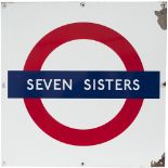 London Underground enamel target / Bullseye sign SEVEN SISTERS measuring 24in x 24in. In good