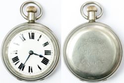 LSWR nickel cased Guards watch by The Waltham Watch Company. Brass lever movement engraved